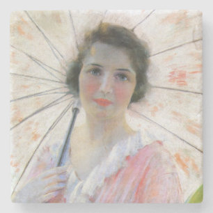 Lady in einem rosa Kleid mit Sonnenschirm (Robert Steinuntersetzer