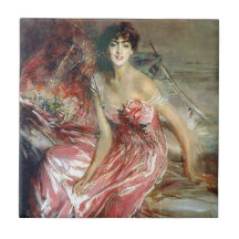 Lady in einem rosa Kleid (von Giovanni Boldini)