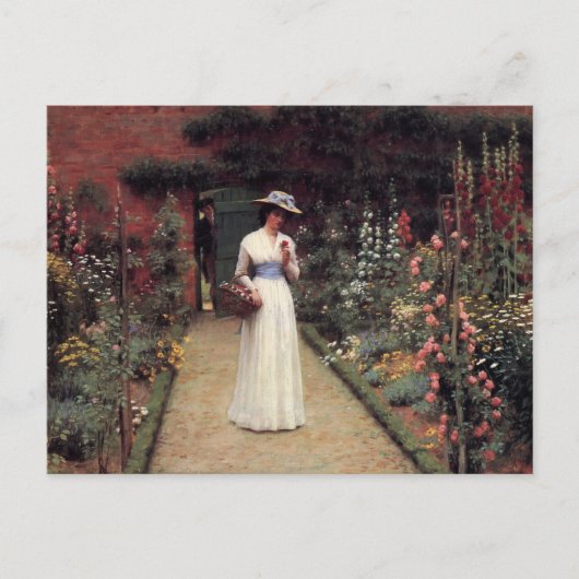 Lady in einer Gartenölmalerei Postkarte (Vorderseite)