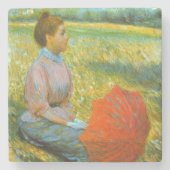 Lady in einer grünen Wiese Steinuntersetzer (Vorderseite)