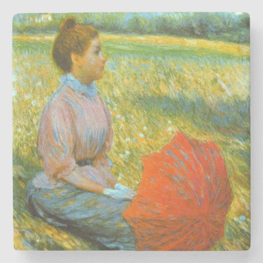 Lady in einer grünen Wiese Steinuntersetzer (Vorderseite)