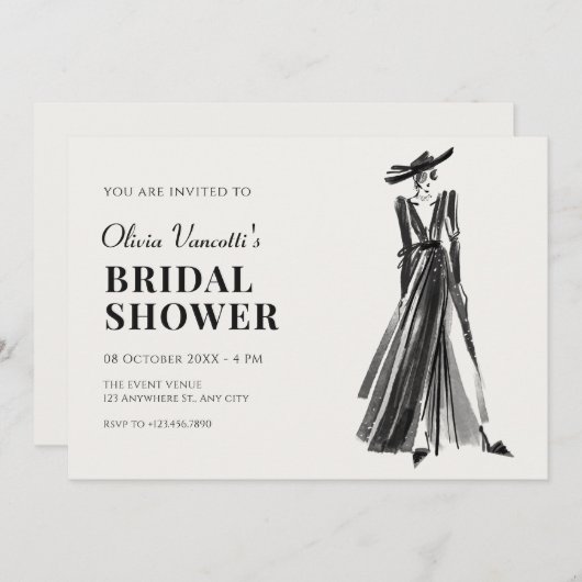 Lady in Elegant Gown Brautparty Einladung (Vorne/Hinten)