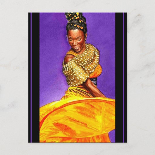Lady in gelbem Kleid 2004 Wasserfarbe Postkarte (Vorderseite)