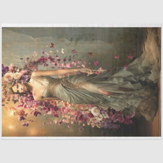 Lady in Green, Portrait & Vibrant Blumenkunst Seidenpapier (Vorderseite)