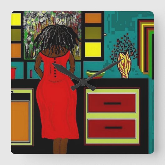 "LADY IN KÜCHE" KLICKEN QUADRATISCHE WANDUHR (Vorderseite)