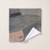 Lady in Large Hat mit Lila Tulip-Blume Badhandtuch Set (Waschlappen)