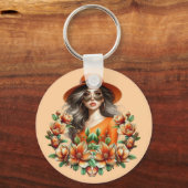 Lady in Orange Derby Hat - Orange Floral Schlüsselanhänger (Vorderseite)