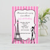 Lady in Paris Eiffelturm Pink Poodle Einladung (Stehend Vorderseite)