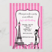 Lady in Paris Eiffelturm Pink Poodle Einladung (Vorne/Hinten)