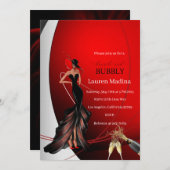 Lady in Red Brunch und Blubbly Einladung (Vorne/Hinten)