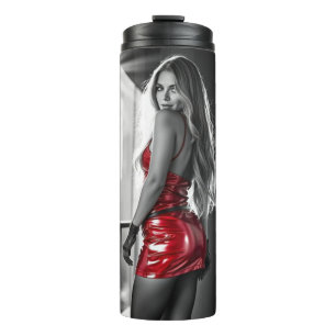 Lady in Red in Vinyl eingeschlagener Flachmann Thermosbecher