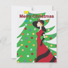 Lady in red Merry Christmas Flat Card Feiertagskarte