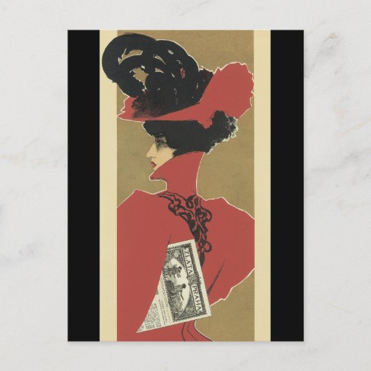 Lady in Red mit Black Feathers Postkarte (Vorderseite)