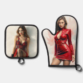 Lady in Red Ofenhandschuh & Topflappen-Set (Vorderseite)