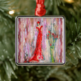 Lady in Red Ornament Aus Metall