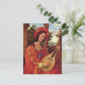 Lady in Red Playing A Lute Postkarte (Stehend Vorderseite)
