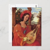 Lady in Red Playing A Lute Postkarte (Vorne/Hinten)