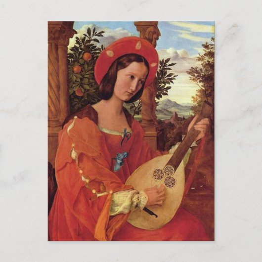 Lady in Red Playing A Lute Postkarte (Vorderseite)