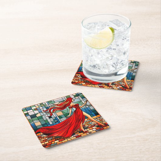 Lady in Red Rechteckiger Pappuntersetzer (Vor Ort)