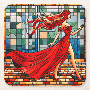 Lady in Red Rechteckiger Pappuntersetzer