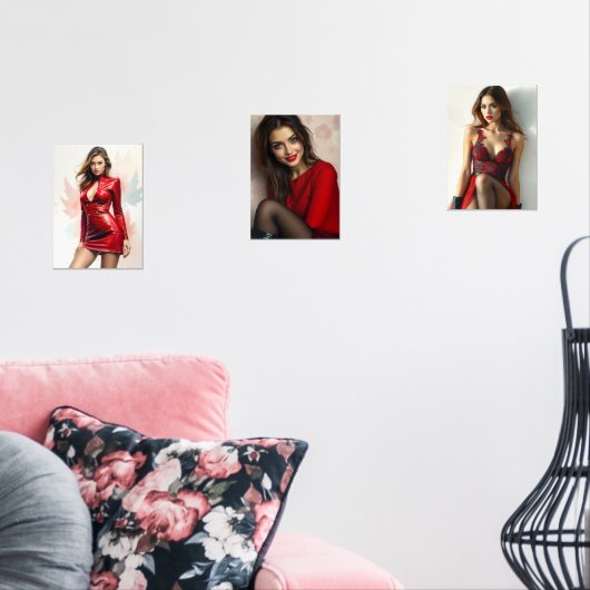 Lady in Red Triptychon Bilderwand Sets (Wohnzimmer)