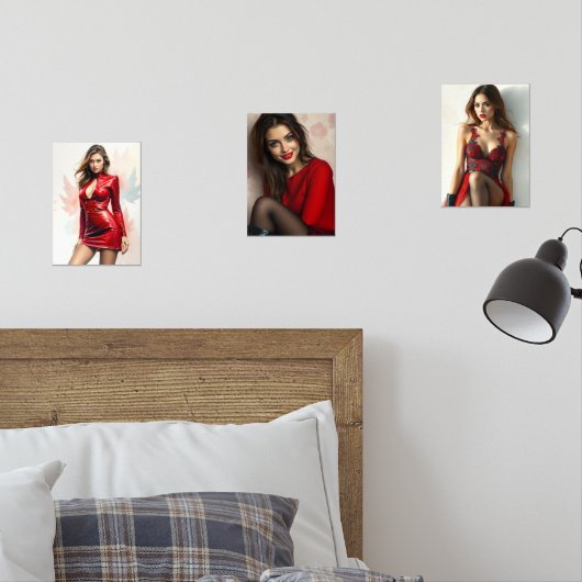 Lady in Red Triptychon Bilderwand Sets (Schlafzimmer)