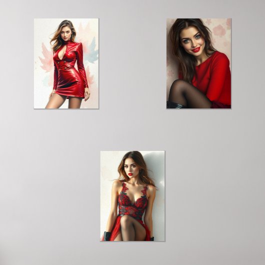 Lady in Red Triptychon Bilderwand Sets (Vorderseite)