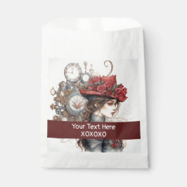 Lady in Red Valentine Kiss steampunk Aquarell Geschenktütchen