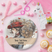 Lady in Red Valentine Kiss steampunk Aquarell Pappteller (Party)