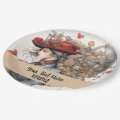 Lady in Red Valentine Kiss steampunk Aquarell Pappteller (Schrägansicht)