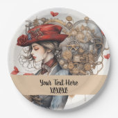 Lady in Red Valentine Kiss steampunk Aquarell Pappteller (Vorderseite)