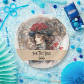 Lady in Red Valentine Kiss steampunk Aquarell Pappteller (Party)