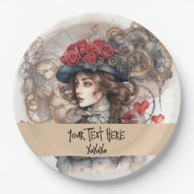 Lady in Red Valentine Kiss steampunk Aquarell