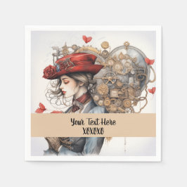 Lady in Red Valentine Kiss steampunk Aquarell Serviette