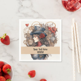 Lady in Red Valentine Kiss steampunk Aquarell Serviette