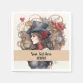 Lady in Red Valentine Kiss steampunk Aquarell Serviette (Vorderseite)