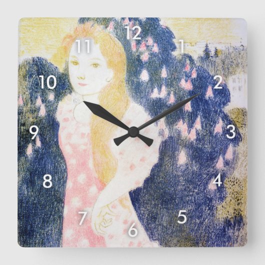 Lady in rosa Kleid, Maurice Denis Quadratische Wanduhr (Vorderseite)