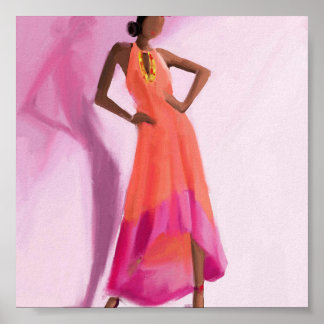 Lady in rosa Kleid Poster