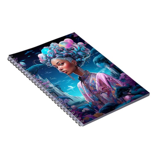 Lady in Surreal World African American Art Lila Notizblock (Rechte Seite)