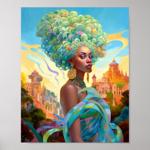 Lady in surreal World African American Art Poster