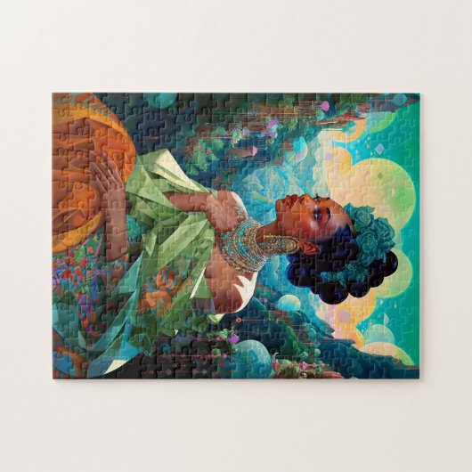Lady in surreal World African American Art Puzzle (Horizontal)