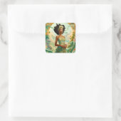 Lady in surreal World African American Art Quadratischer Aufkleber (Tasche)