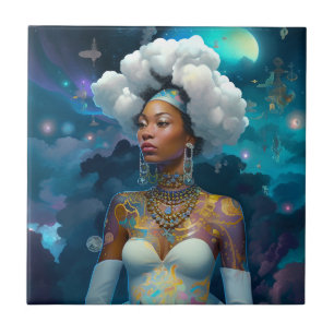 Lady in Surreal World Cosmic American Art Fliese