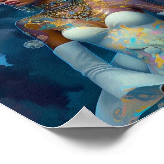 Lady in Surreal World Cosmic American Art Poster (Ecke)