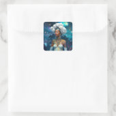 Lady in Surreal World Cosmic American Art Quadratischer Aufkleber (Tasche)