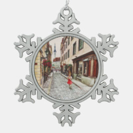Lady in Tallinn Estland Schneeflocken Zinn-Ornament