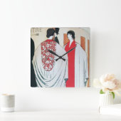 LADY IN THE MIRROR Art Déco Schönheit Mode Quadratische Wanduhr (Zuhause)