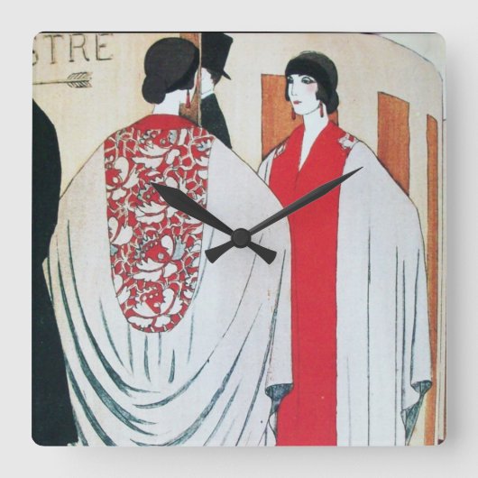 LADY IN THE MIRROR Art Déco Schönheit Mode Quadratische Wanduhr (Vorderseite)