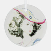 Lady in the Red Hat Ornament Aus Glas (Rückseite)