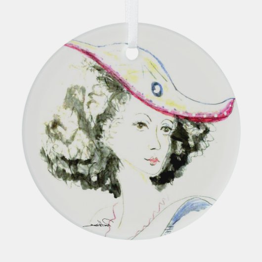 Lady in the Red Hat Ornament Aus Glas (Rückseite)